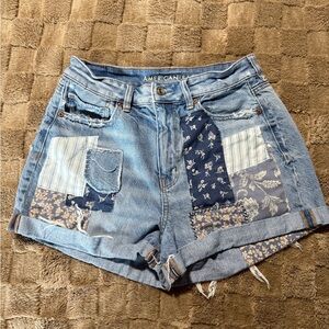 American Eagle Outfitters Women's Blue Patchwork Jean Shorts